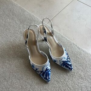 Blue by Betsey Johnson Patch Mesh Beaded Floral Applique Slingback Pumps